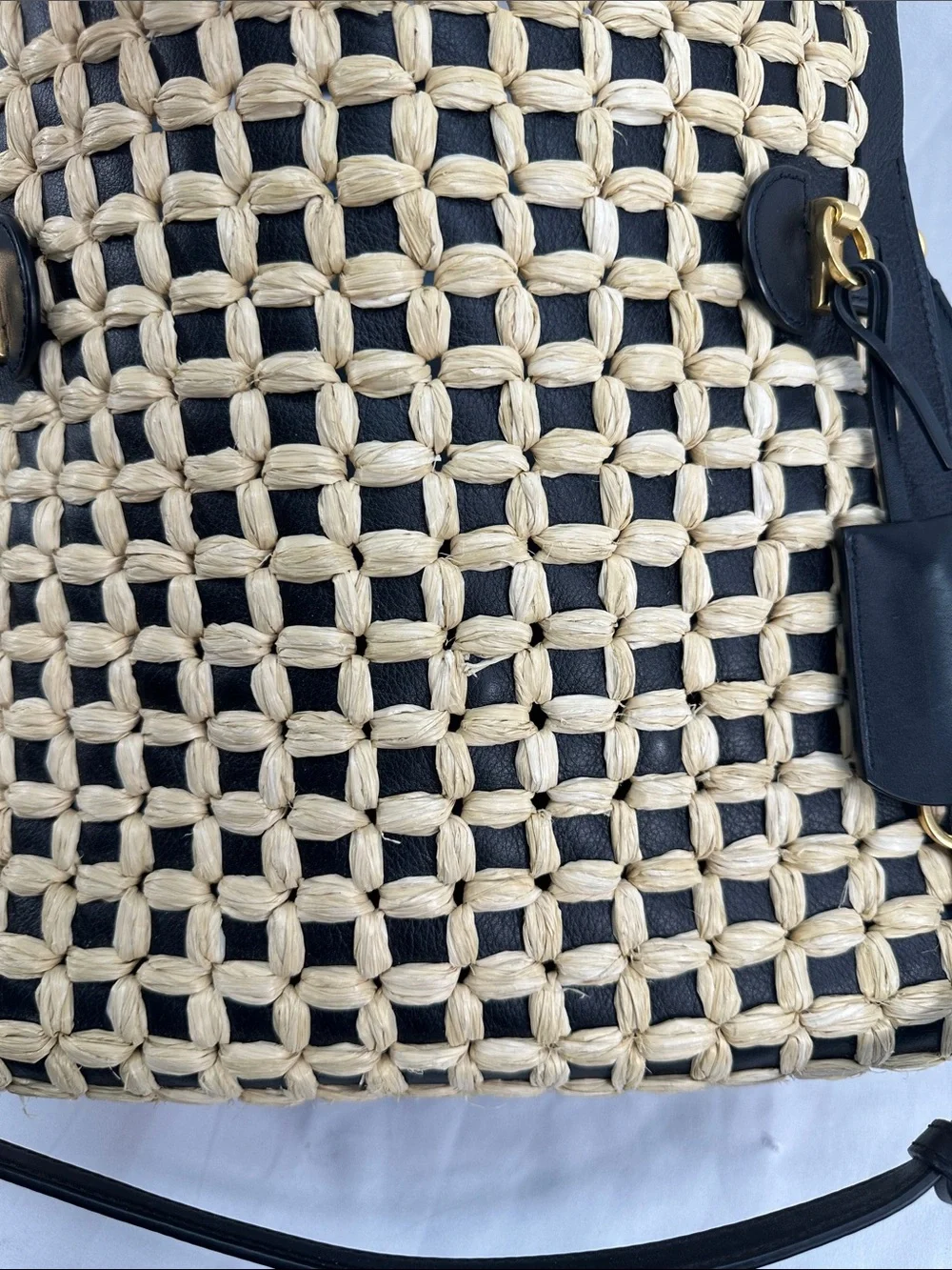 Tory Burch Lee Radziwill Woven Raffia Double Satchel Bag W/ Dust Cover